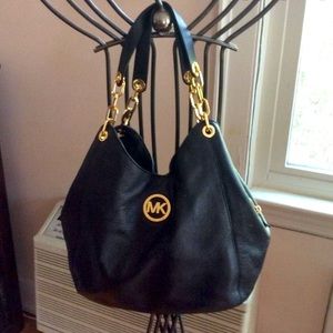 Black Leather Micheal Kors Hobo Shoulder Bag